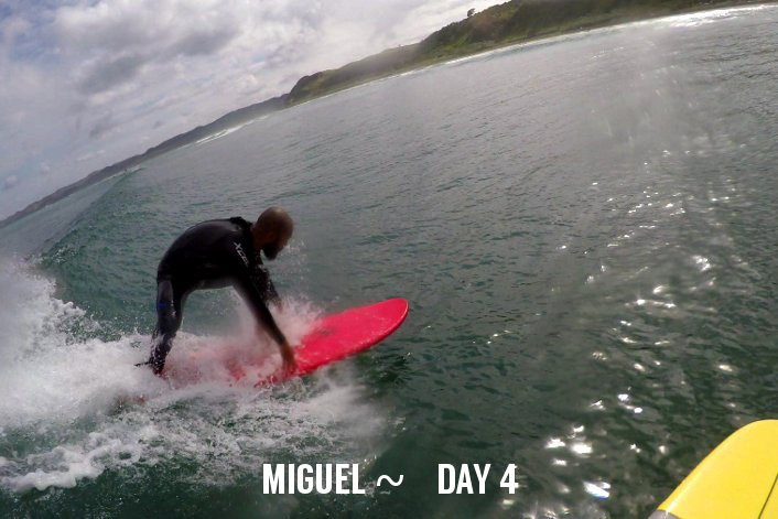 Learning to surf in New Zealand.