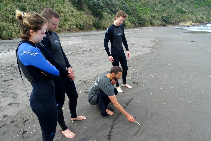 Beginner surf tips on the surf course in Raglan, New Zealand.